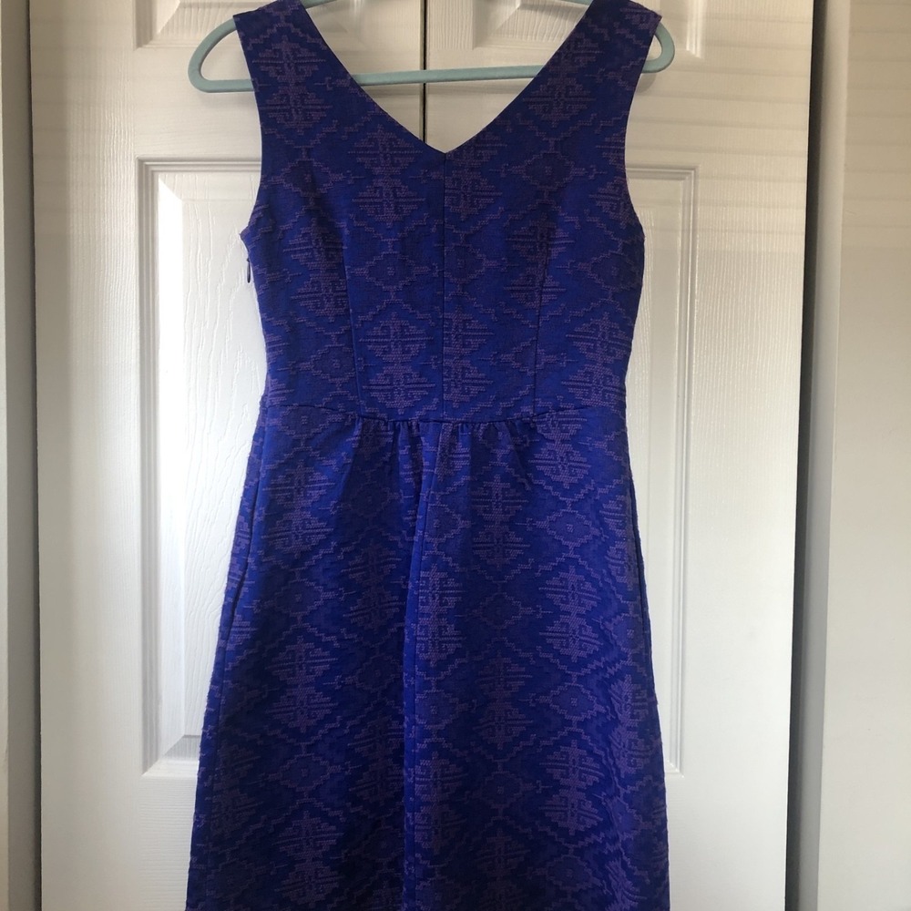 ANTHROPOLOGIE Maeve Averie Aztec Jacquard A-Line Mini Dress Blue Purple Size 0